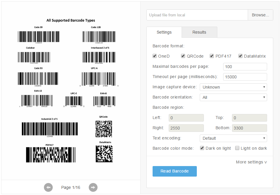 Dynamsoft Barcode Reader 5.0 Web Decode Options